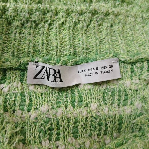 Zara womens small sweater boxy slouchy fringe lime green spring summer cotton - Picture 6 of 8